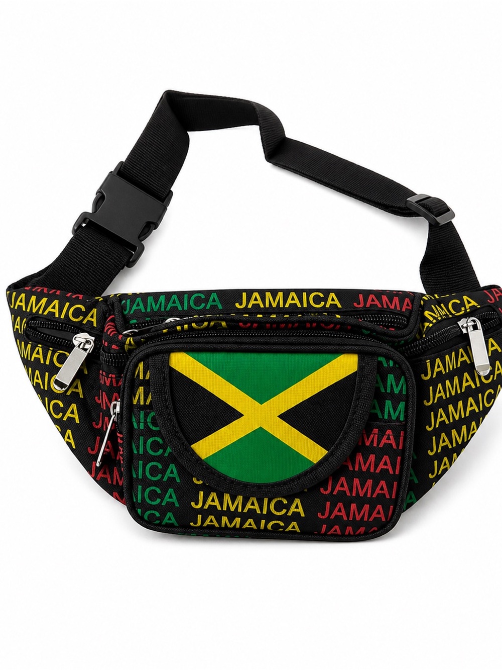 Jamaica Flag Fanny Pack Belt Bag Black Rasta Colors Festival Travel Waist Bag
